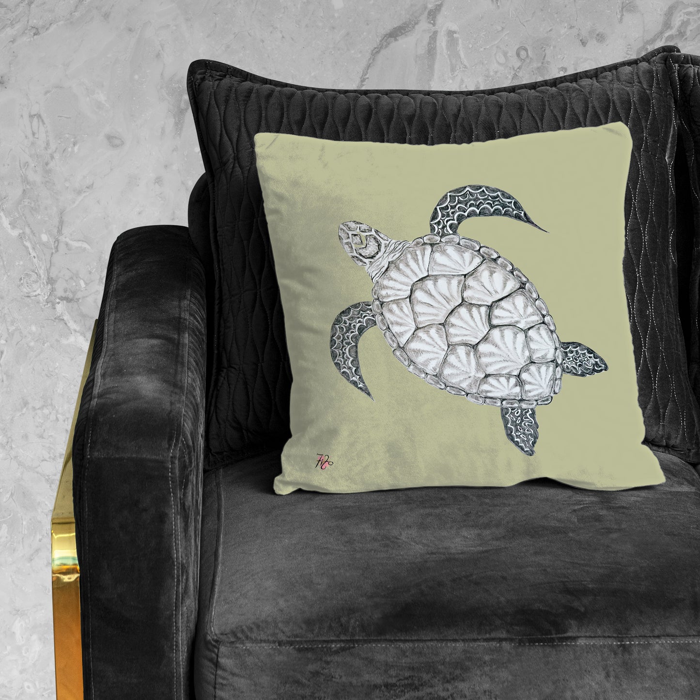 Turtle View Left On Chartreuse Luxury Scatter by Fifo