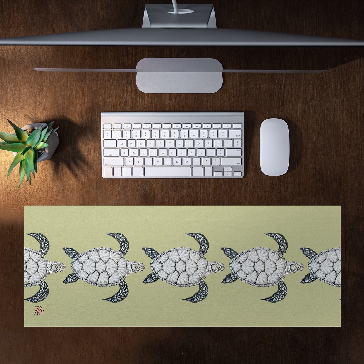 Turtle View On Chartreuse Desk Pad by Fifo