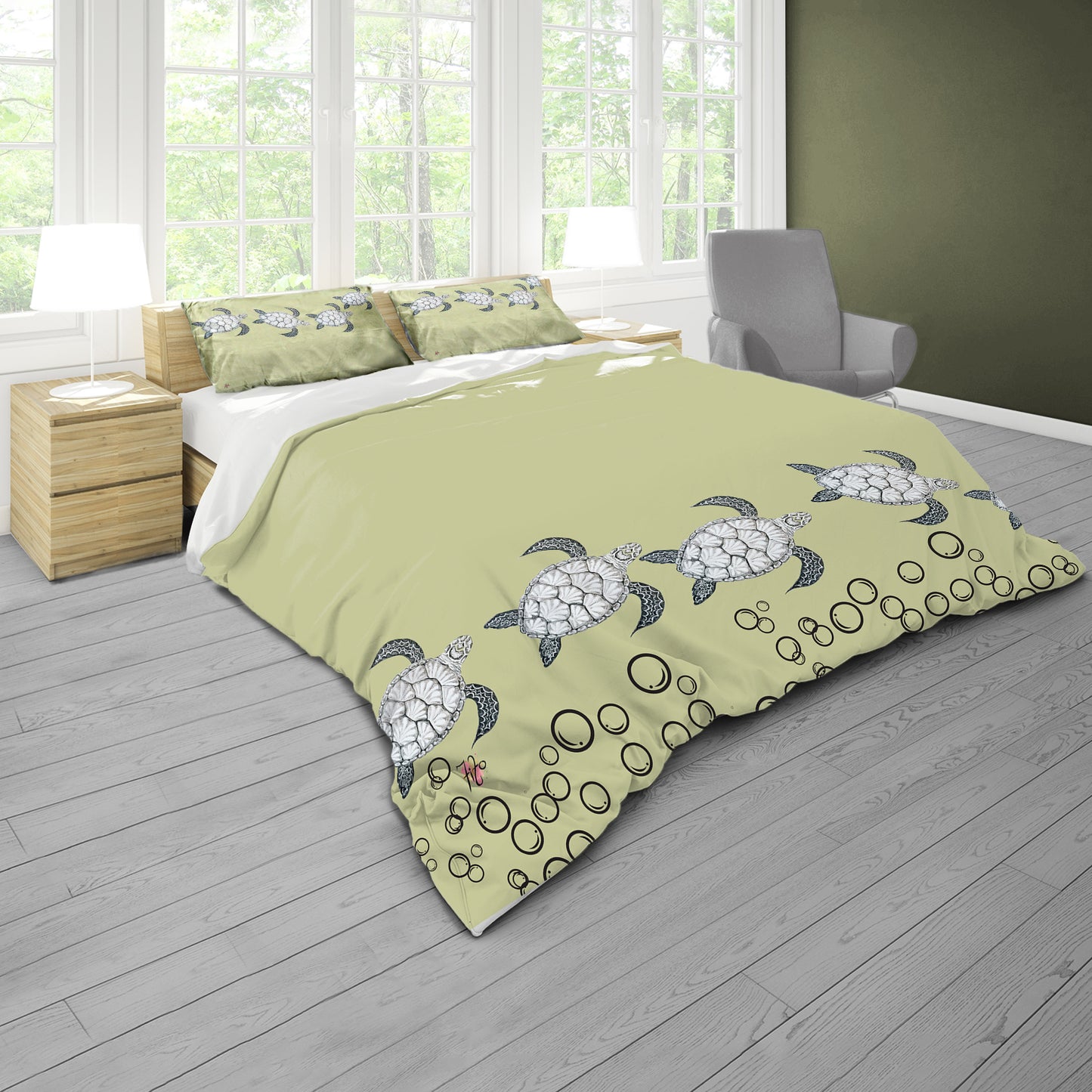 Turtle View On Chartreuse Duvet Cover Set by Fifo
