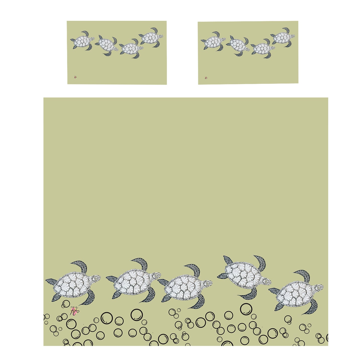 Turtle View On Chartreuse Duvet Cover Set by Fifo
