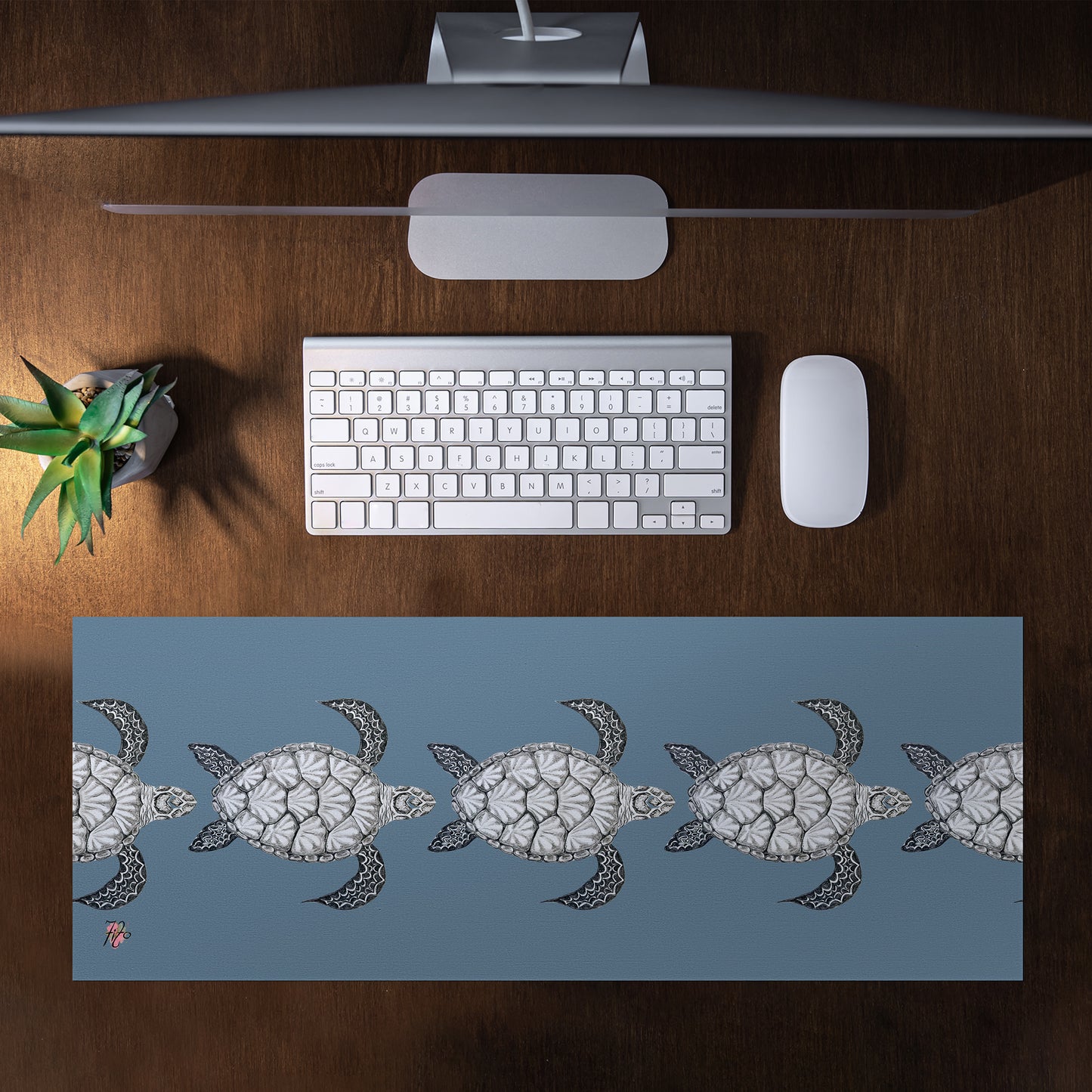 Turtle View On Smokey Blue Desk Pad by Fifo