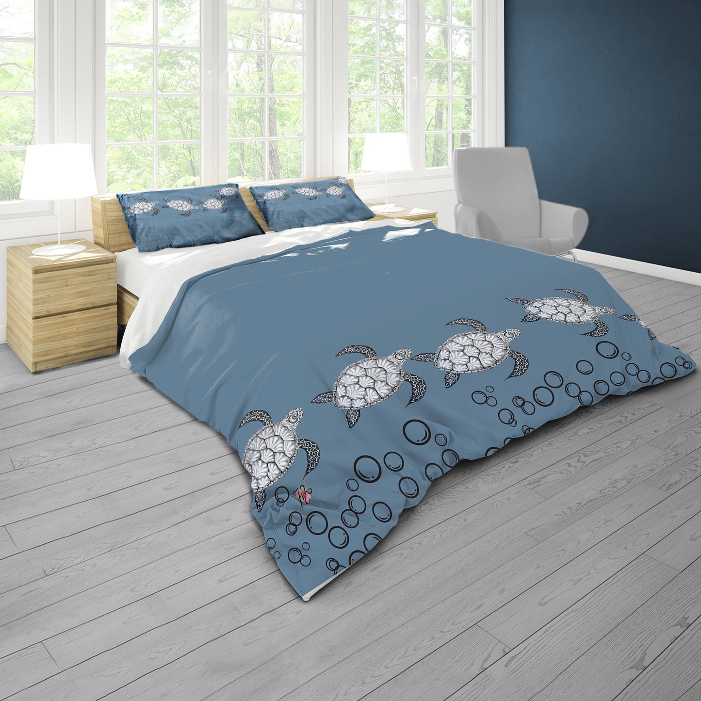 Turtle View On Chartreuse Duvet Cover Set by Fifo