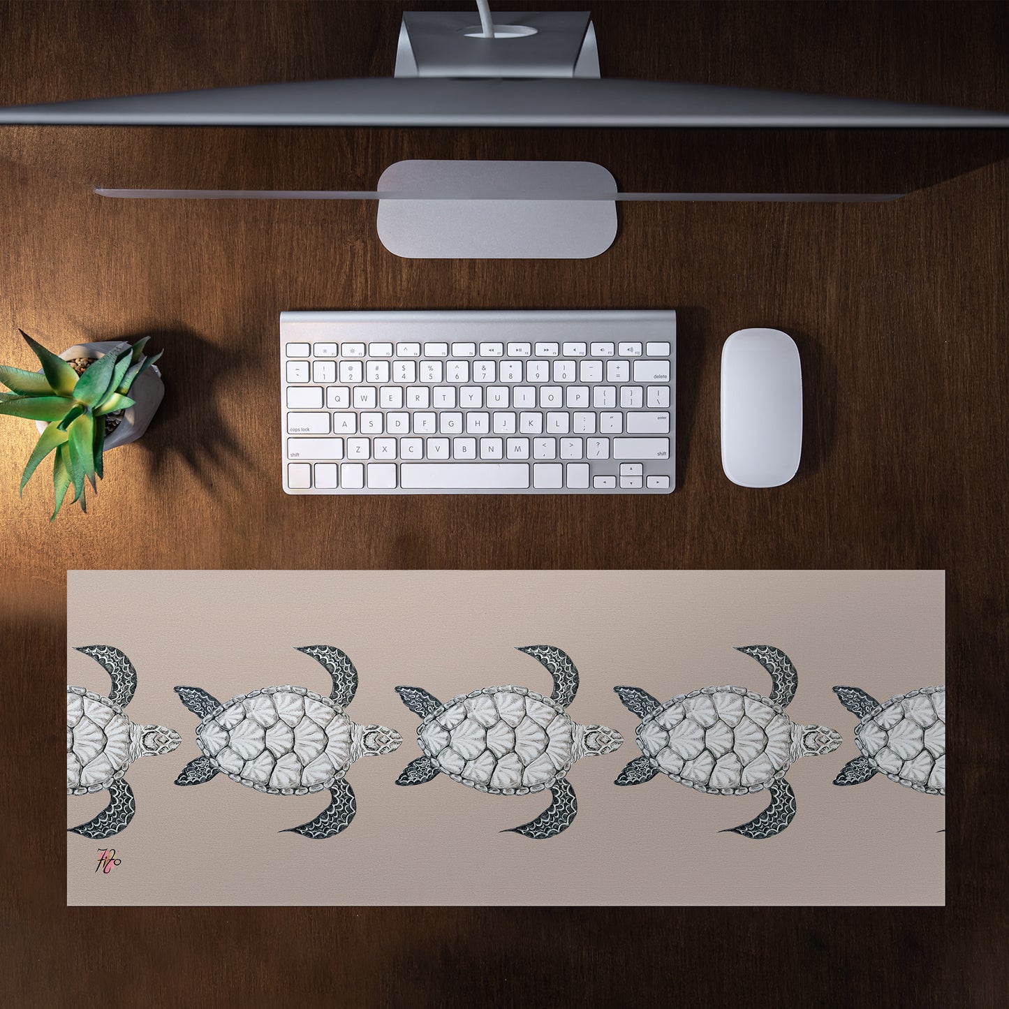 Turtle View On Taupe Desk Pad by Fifo