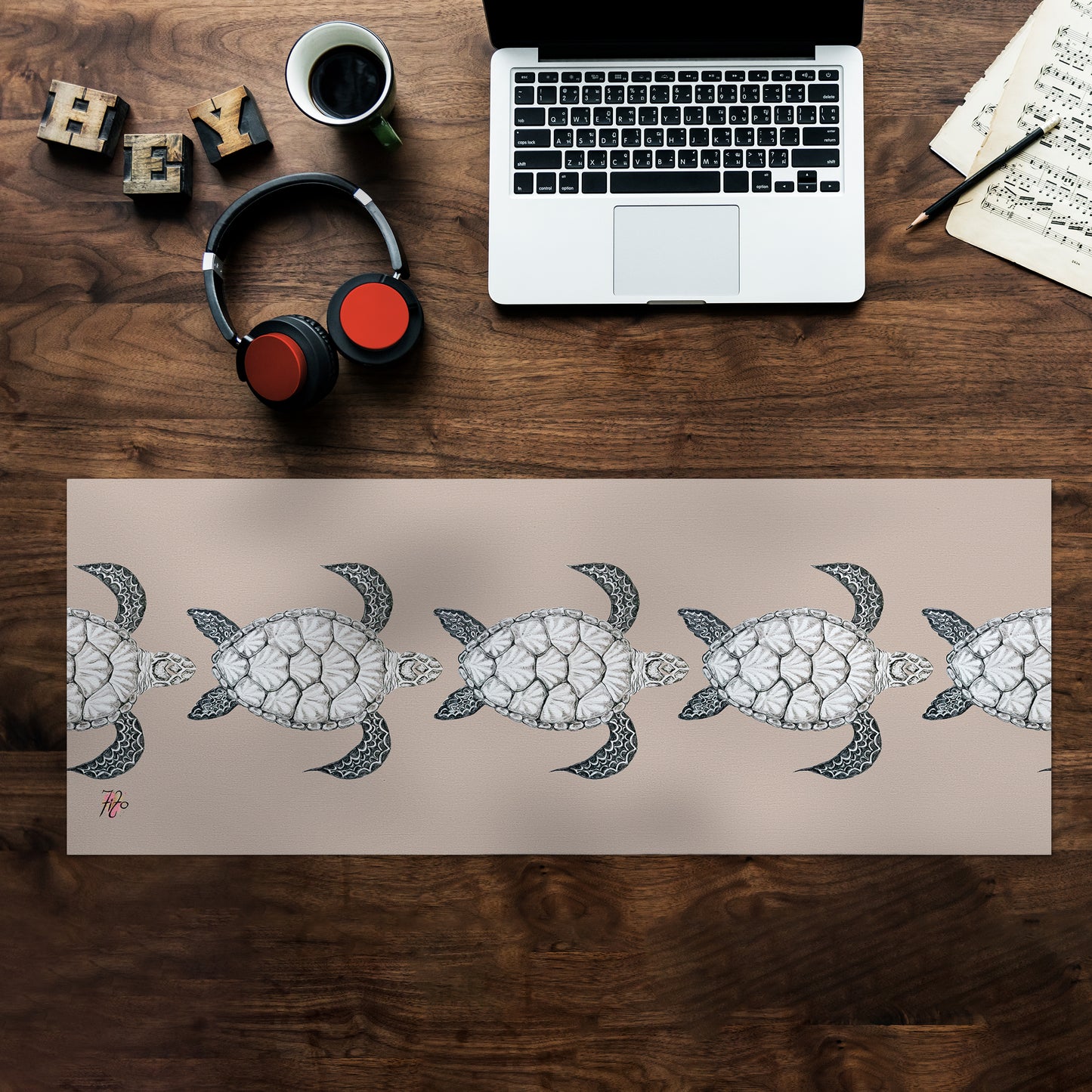 Turtle View On Taupe Desk Pad by Fifo