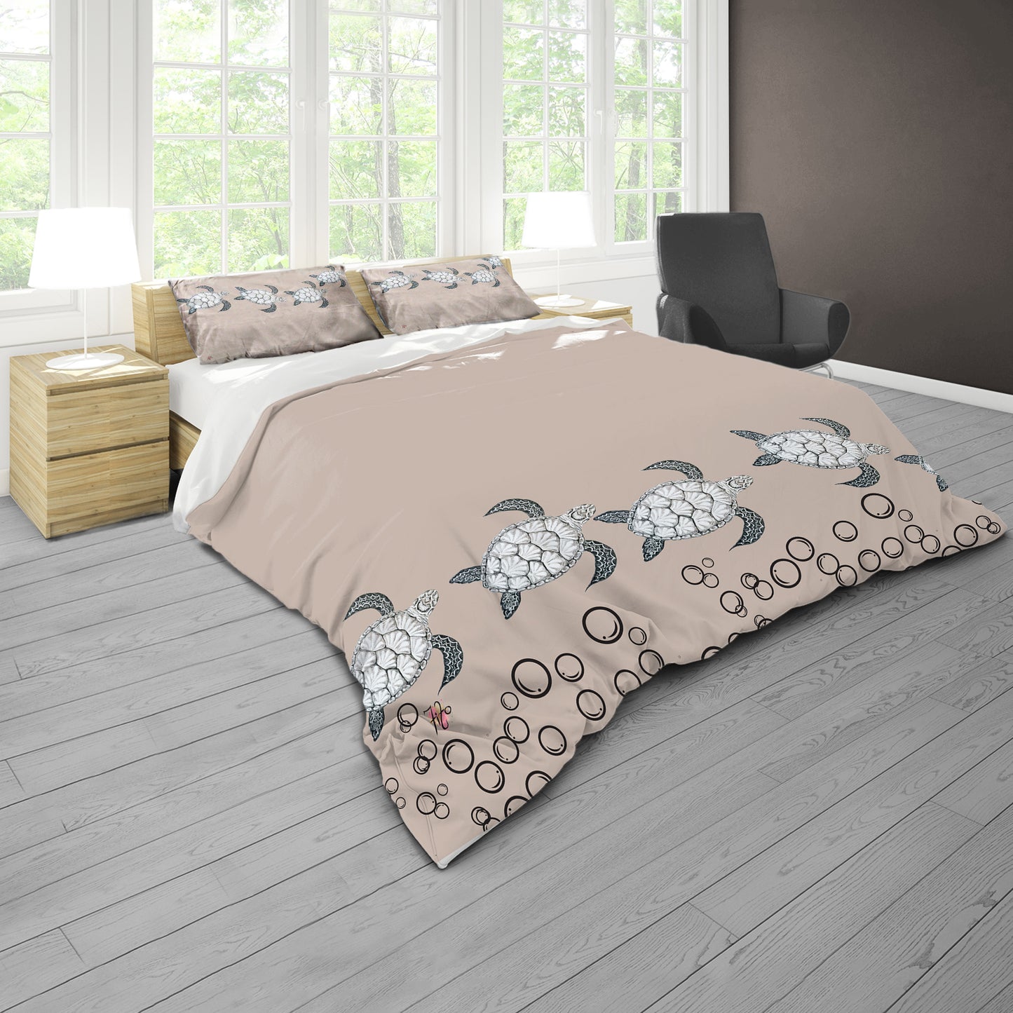 Turtle View On Taupe Duvet Cover Set by Fifo
