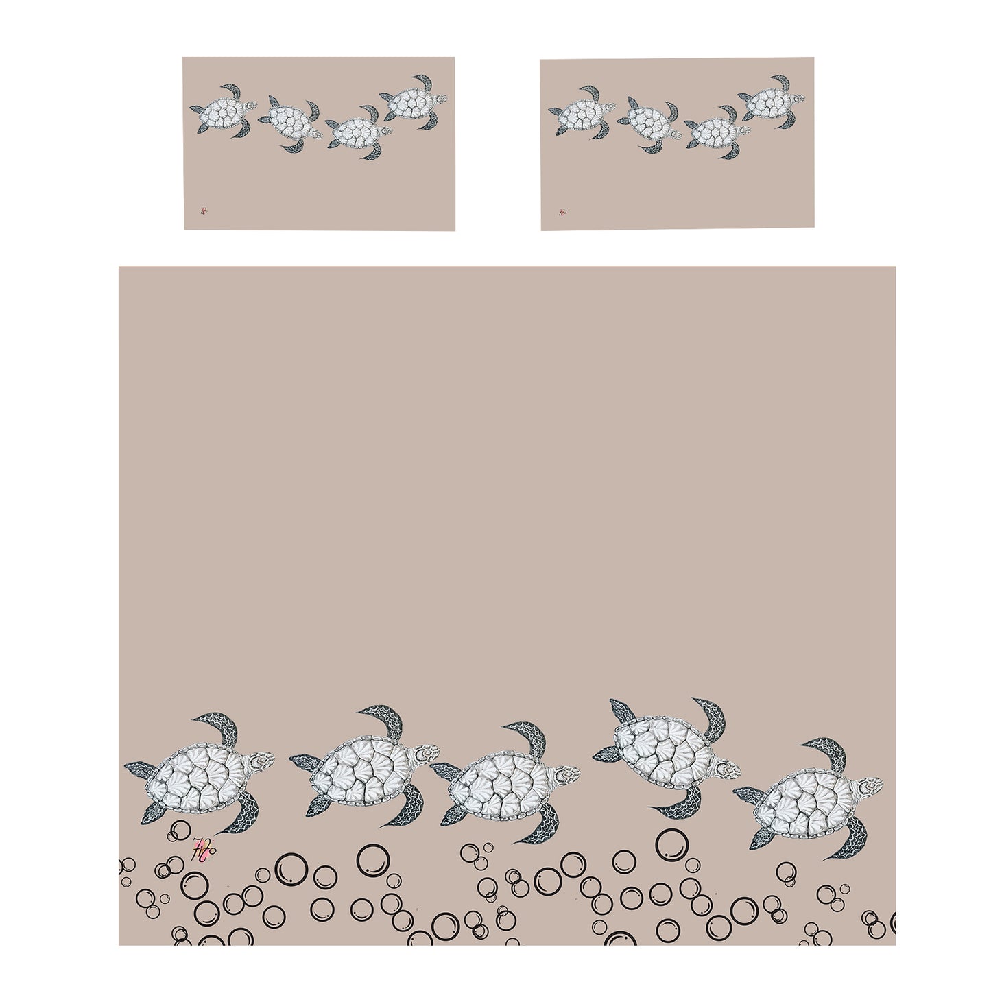 Turtle View On Taupe Duvet Cover Set by Fifo