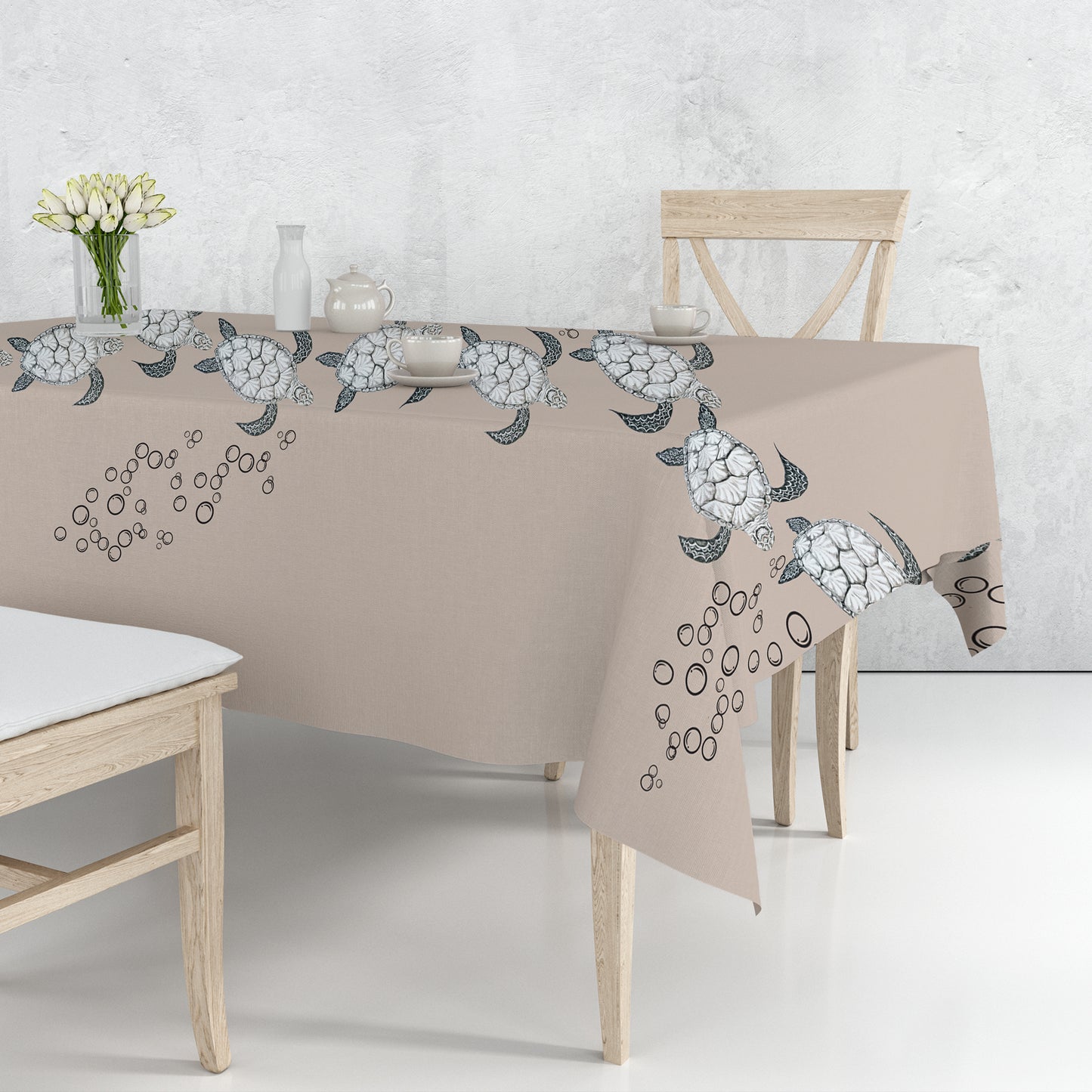 Turtle View On Taupe Rectangle Tablecloth by Fifo
