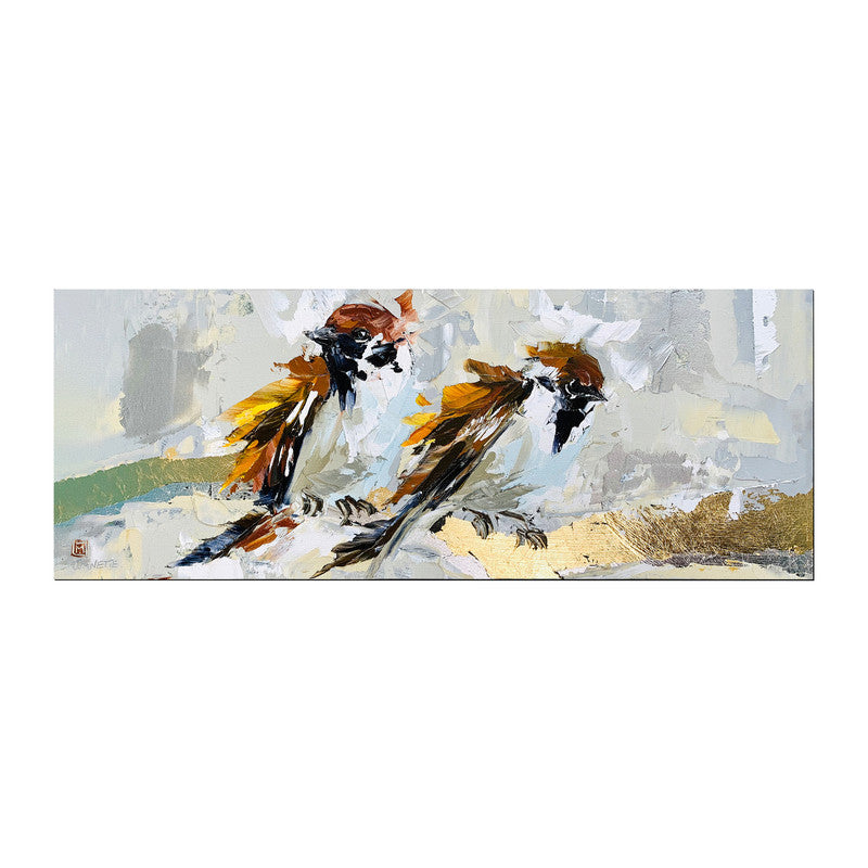Two Sparrows on Branch Large Desk Pad By Juanette Menderoi