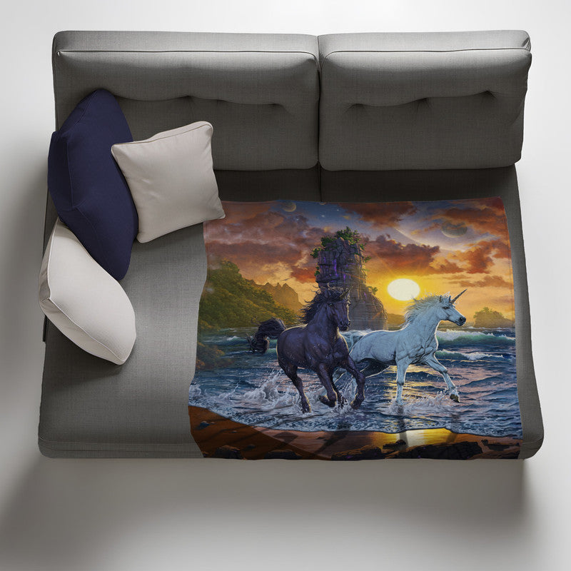 Unicorns on the Beach Light Weight Fleece by Vincent Hie