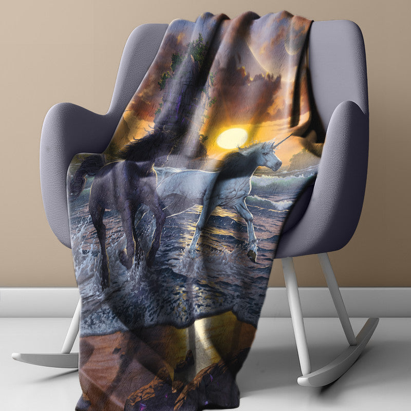 Unicorns on the Beach Light Weight Fleece by Vincent Hie