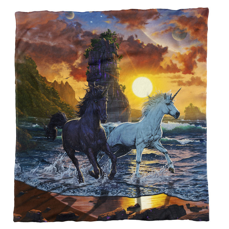 Unicorns on the Beach Light Weight Fleece by Vincent Hie