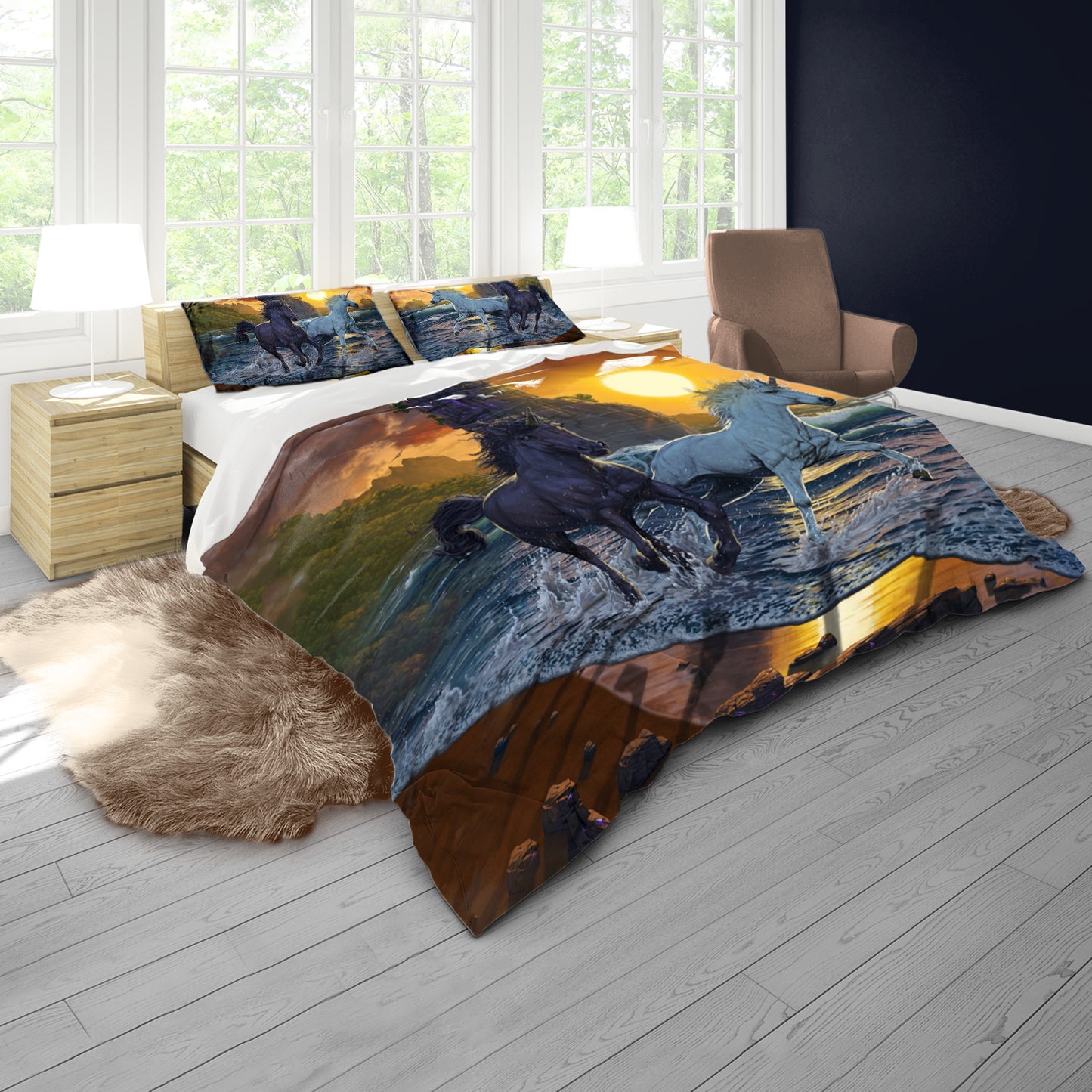 Unicorns on the Beach Duvet Cover Set By Vincent Hie