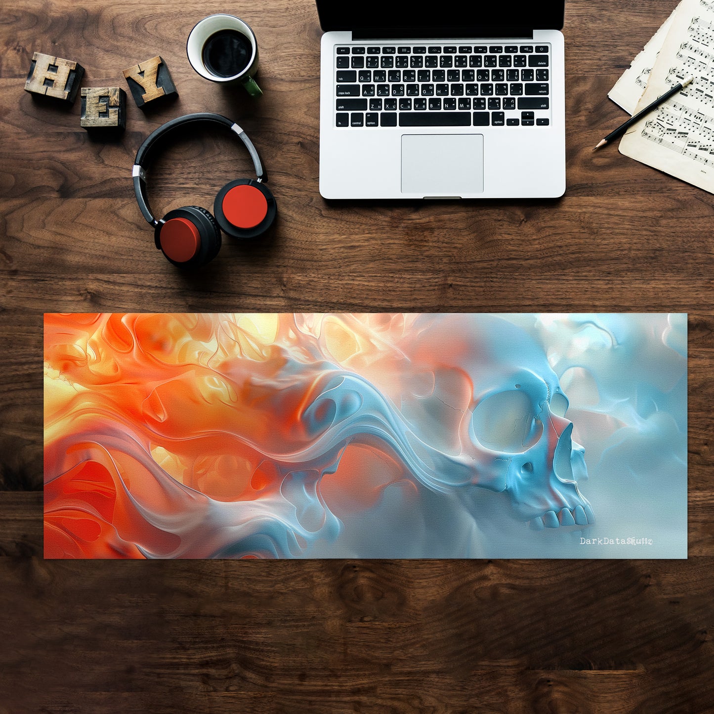 Velvet Sunset Skull by Wikus Schalkwyk Large Desk Pad