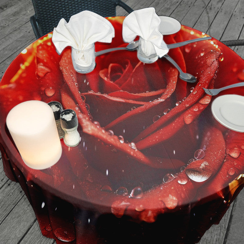 Vibrant Wet Rose Round Tablecloth