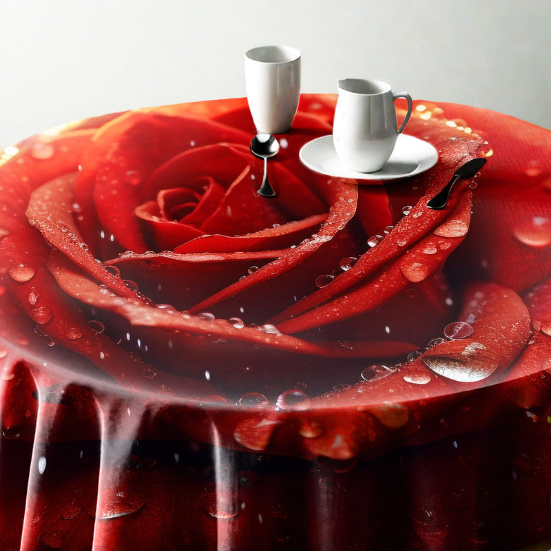 Vibrant Wet Rose Round Tablecloth