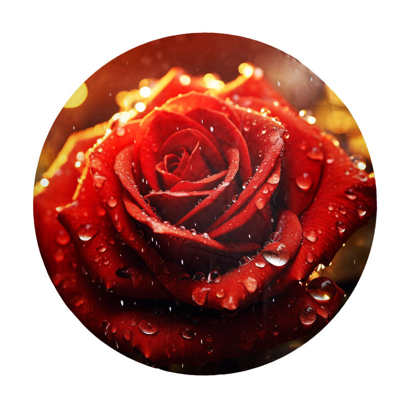 Vibrant Wet Rose Round Tablecloth