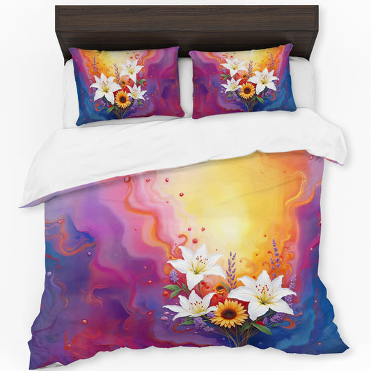 Vibrant Acrylic Lily Bloom Duvet Cover Set