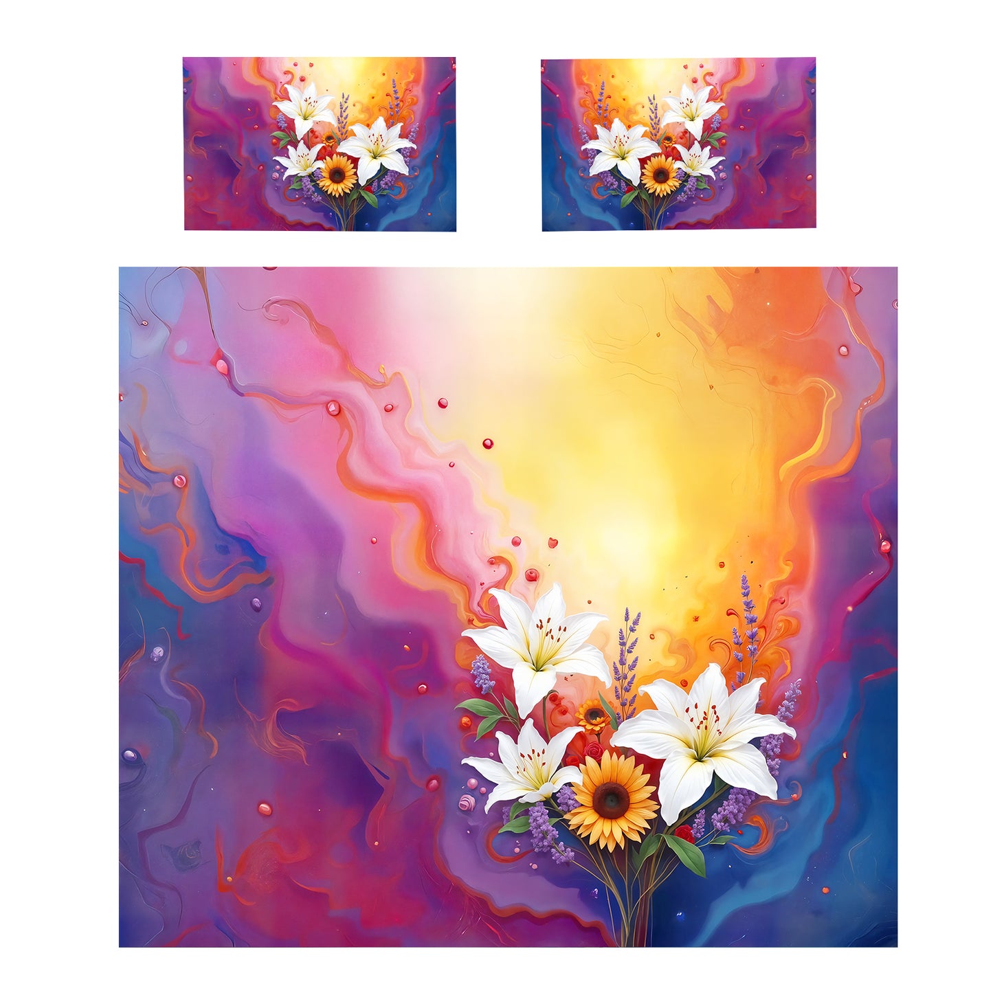 Vibrant Acrylic Lily Bloom Duvet Cover Set