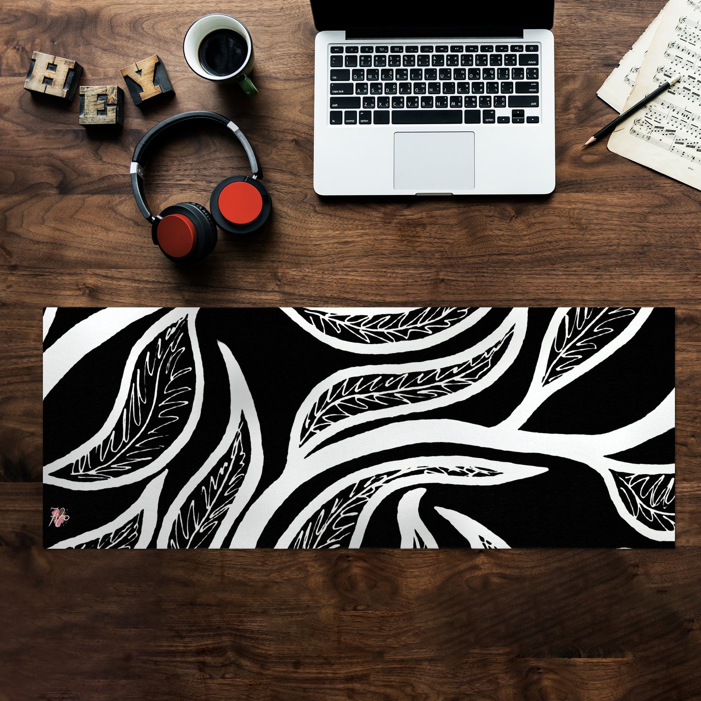 Vines on Black Large Desk Pad by Fifo