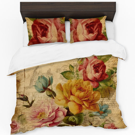 Vintage Antique Floral Duvet Cover Set
