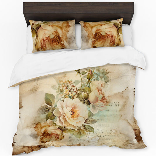 Vintage Floral Silken Frame Duvet Cover Set