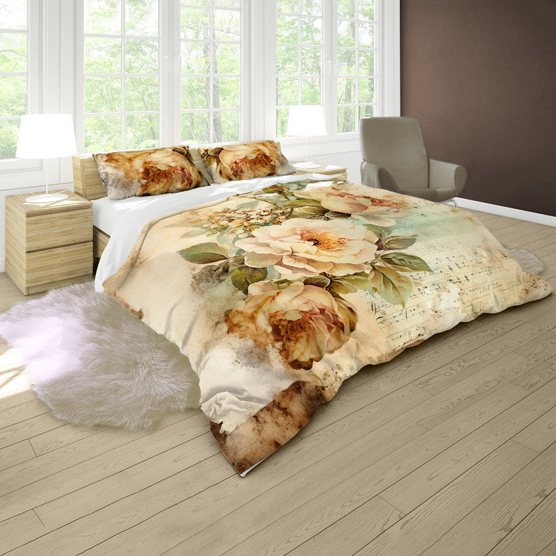 Vintage Floral Silken Frame Duvet Cover Set