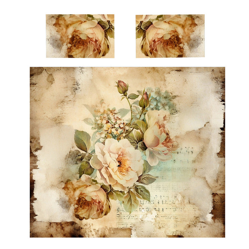 Vintage Floral Silken Frame Duvet Cover Set
