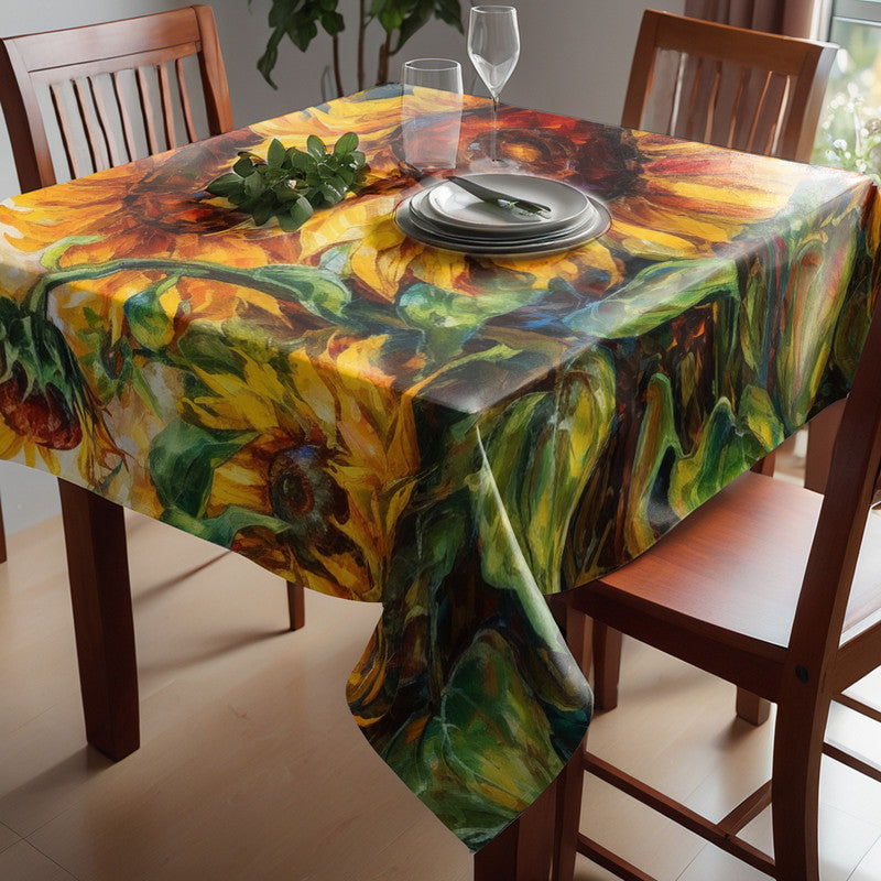 Vintage Painted Sunflower Field Square Tablecloth