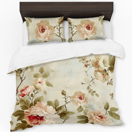 Vintage Rose Sepia Bloom Duvet Cover Set