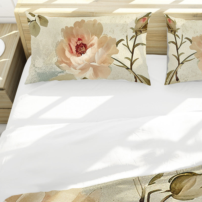 Vintage Rose Sepia Bloom Duvet Cover Set