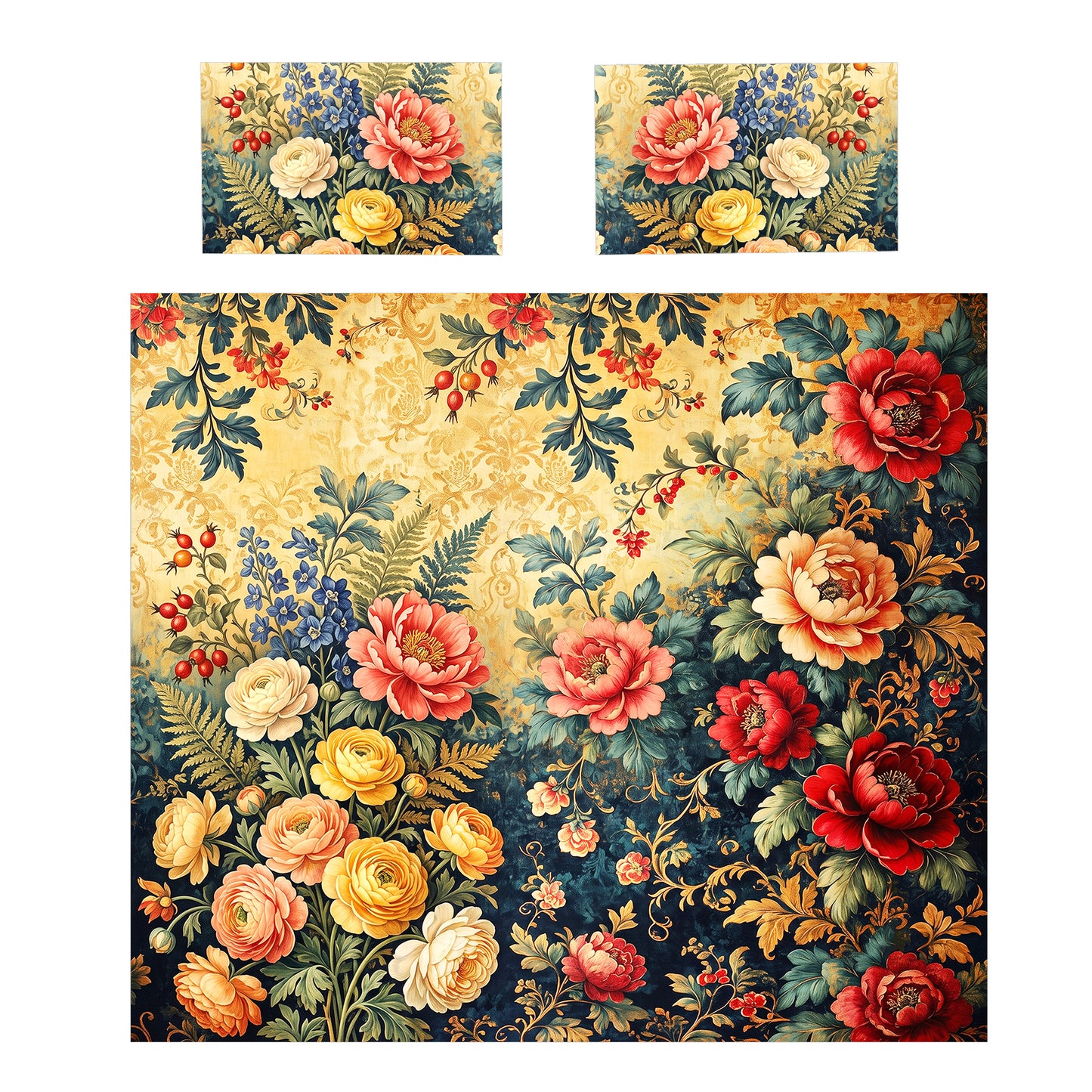 Vintage Peony & Damask Duvet Cover Set