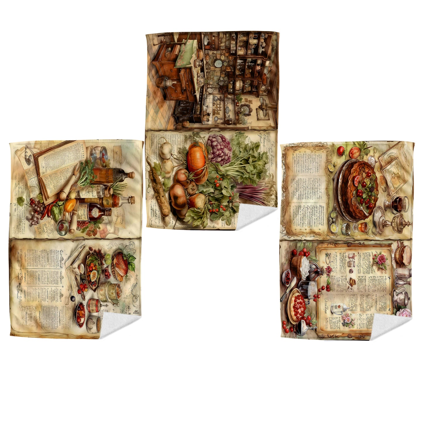 Vintage Recipe Book Dish Cloth (Set of 3)