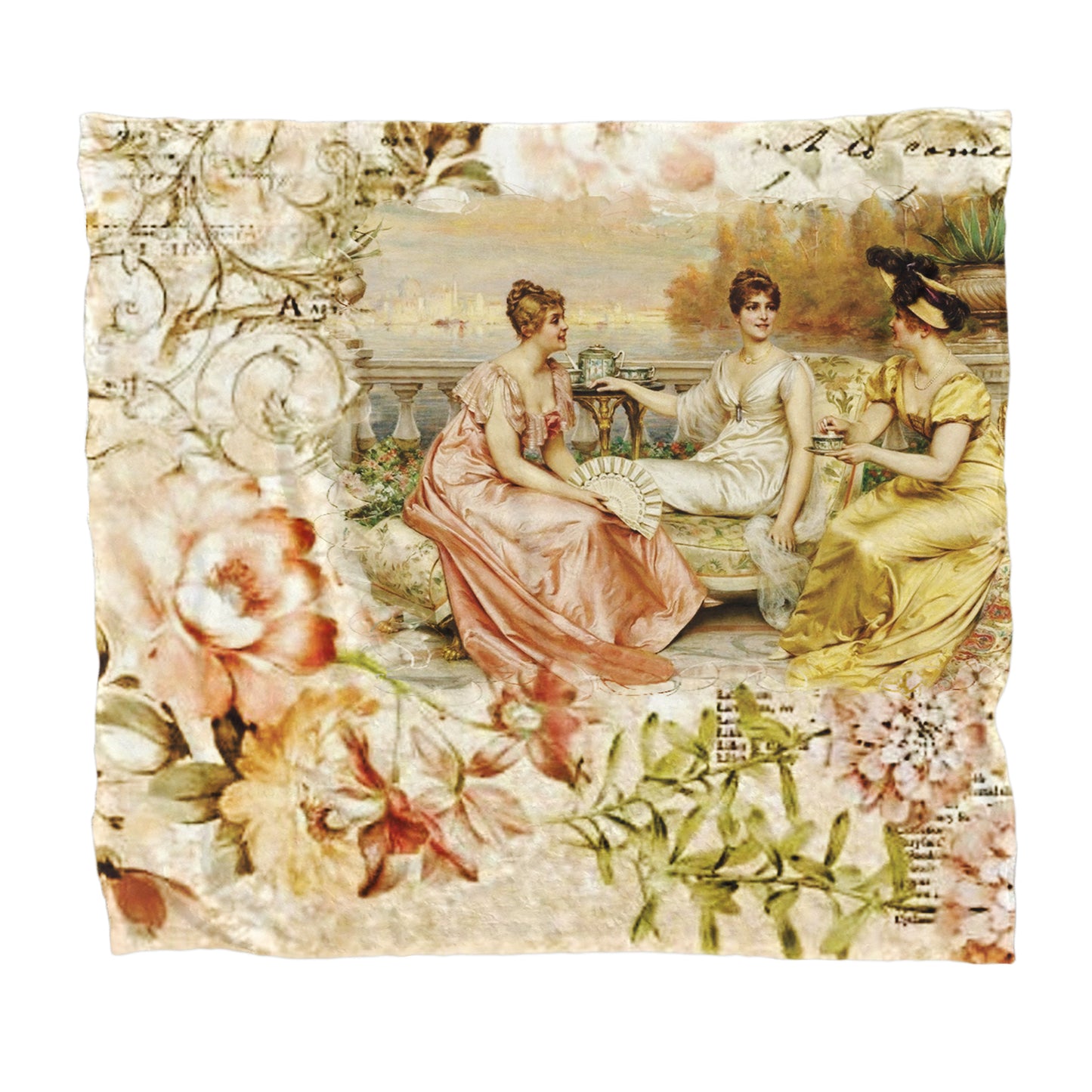 Vintage Teatime Light Weight Fleece Blanket