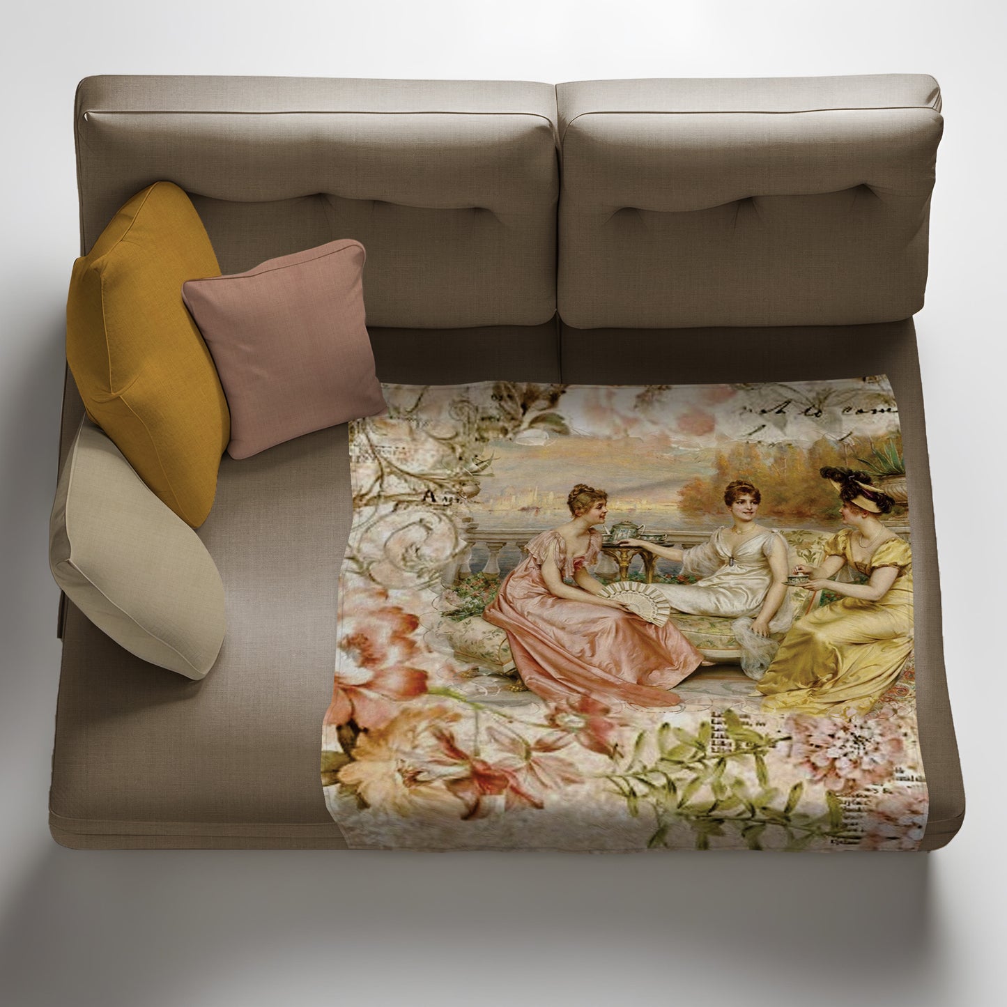 Vintage Teatime Light Weight Fleece Blanket