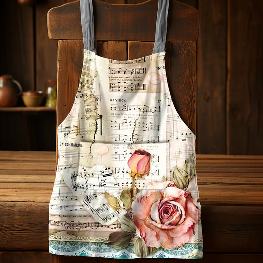 Vintage Pink Music Rose Medium Length Apron