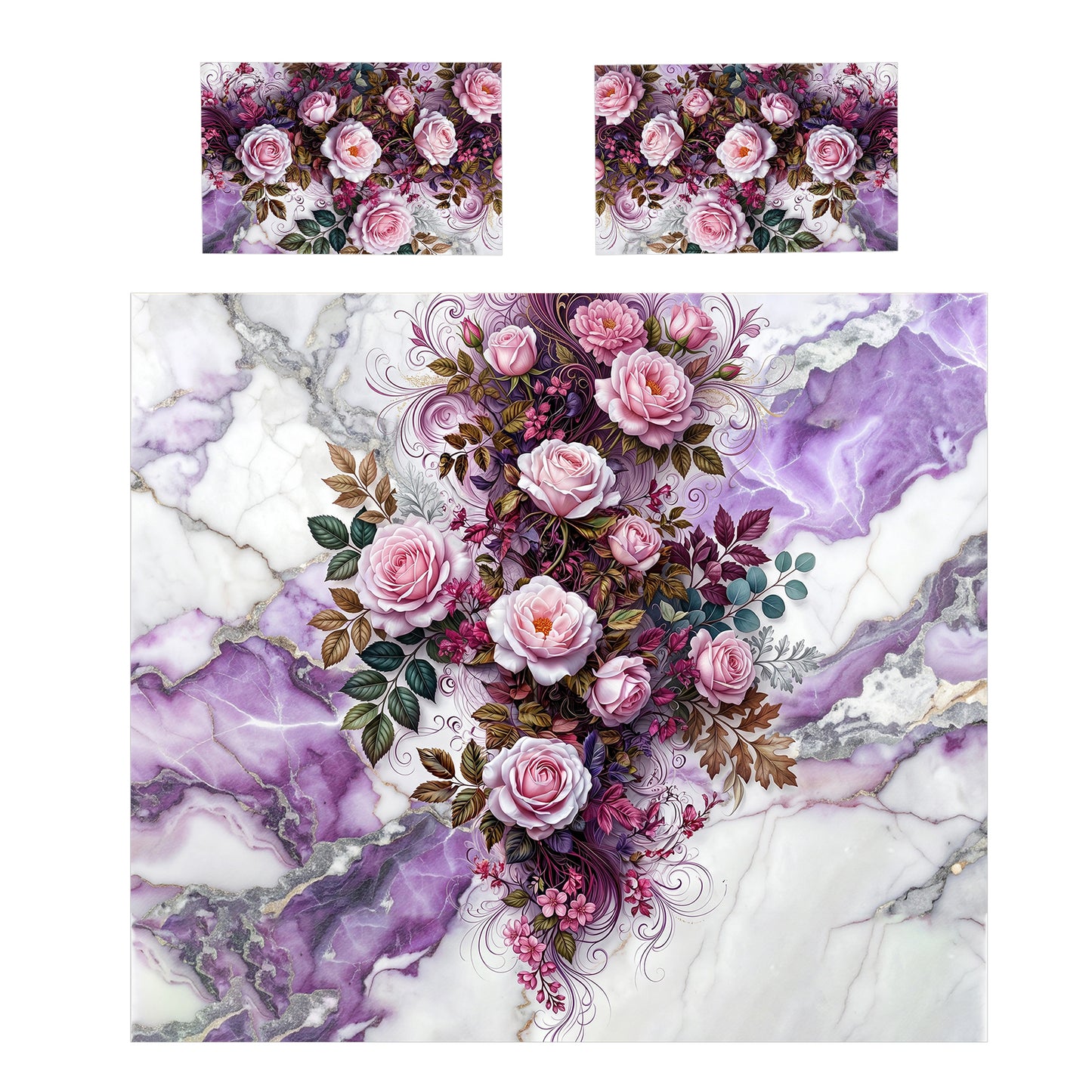 Violet Marble & Rose Duvet Cover Set