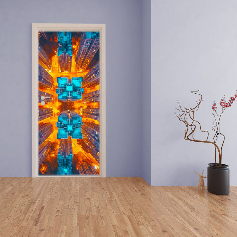 Warping Sky Scrapers Door Decoupage