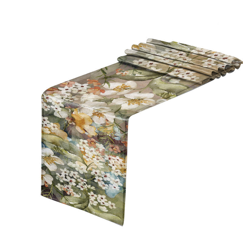Water Painte Flowers Square Patterns Table Runner by Mark van Vuuren