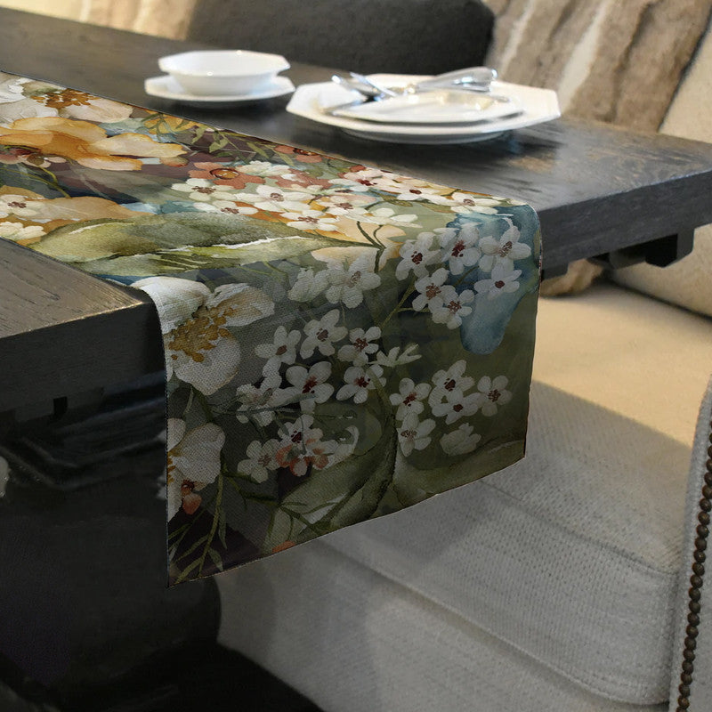 Water Painte Flowers Square Patterns Table Runner by Mark van Vuuren