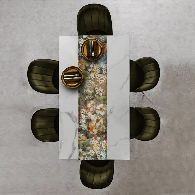 Water Painte Flowers Square Patterns Table Runner by Mark van Vuuren