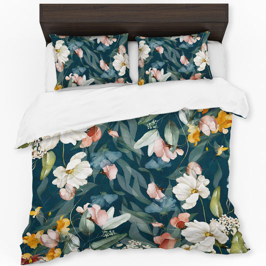 Water Painted Floral Teal Duvet Cover Set by Mark van Vuuren