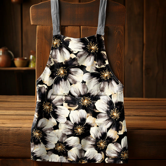 Water Painted Gold Trimmed Flower Medium Length Apron By Mark Van Vuuren