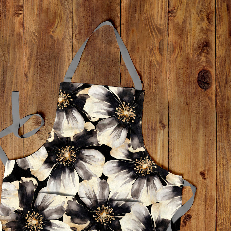 Water Painted Gold Trimmed Flower Medium Length Apron By Mark Van Vuuren