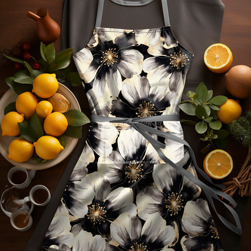 Water Painted Gold Trimmed Flower Medium Length Apron By Mark Van Vuuren