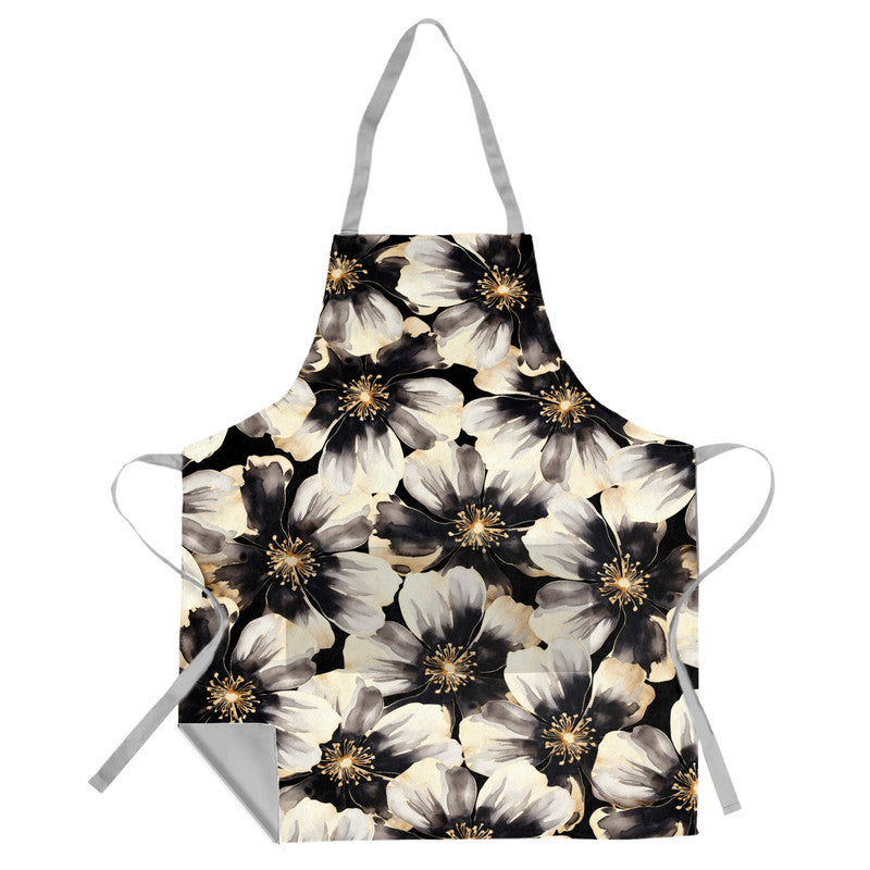 Water Painted Gold Trimmed Flower Medium Length Apron By Mark Van Vuuren