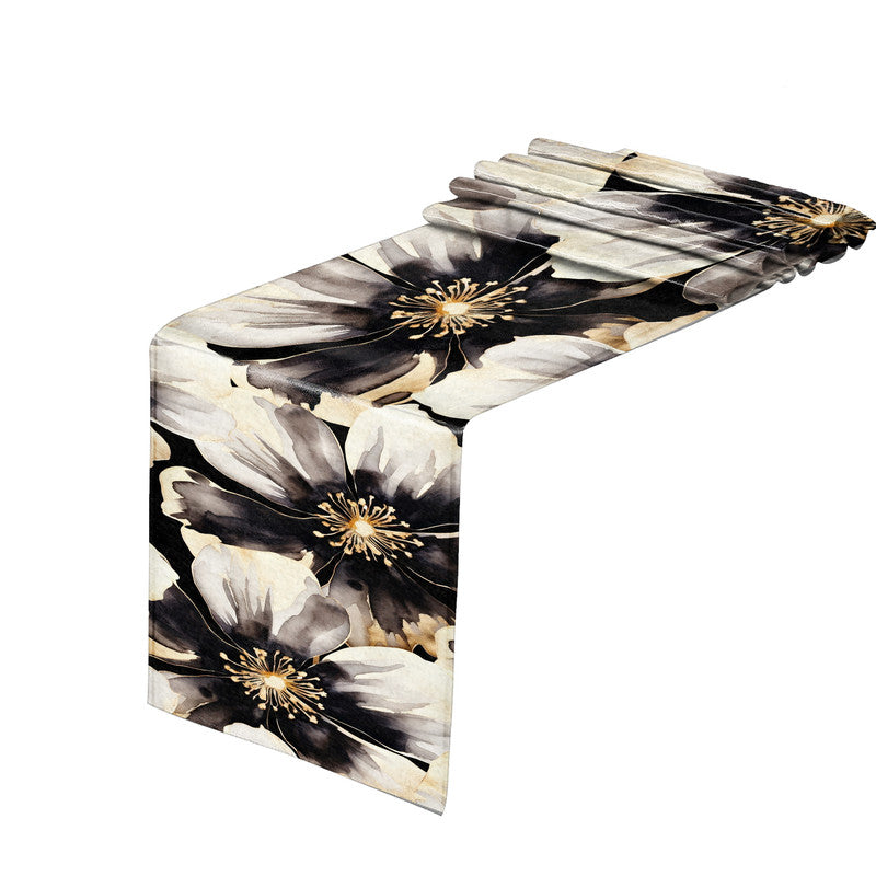 Water Painted Gold Trimmed Flower Table Runner By Mark Van Vuuren