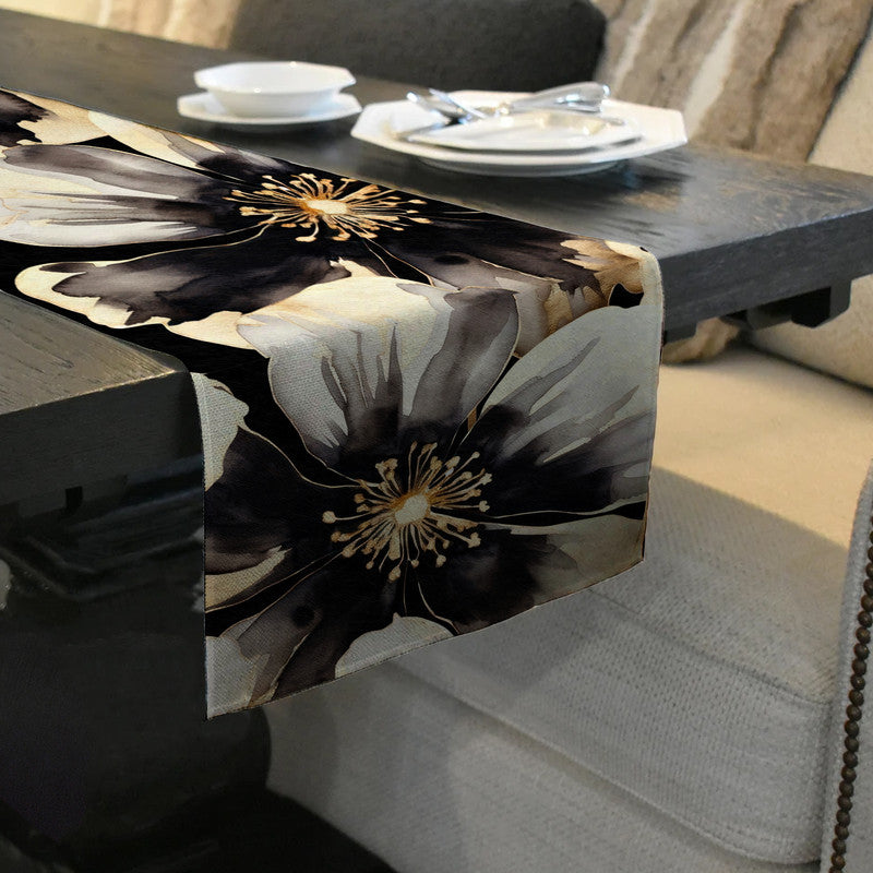 Water Painted Gold Trimmed Flower Table Runner By Mark Van Vuuren