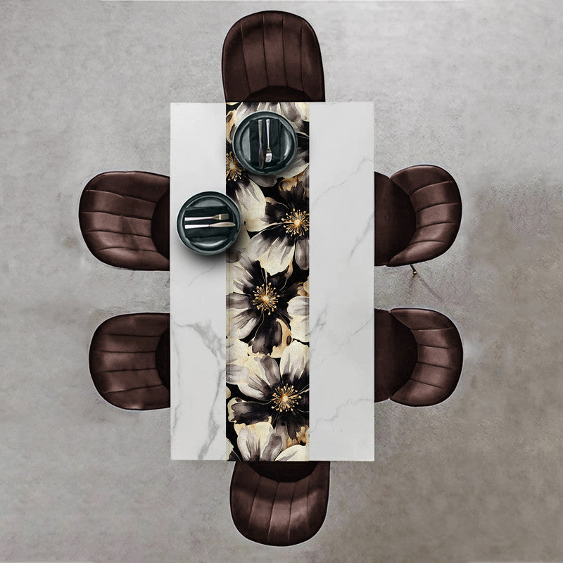 Water Painted Gold Trimmed Flower Table Runner By Mark Van Vuuren