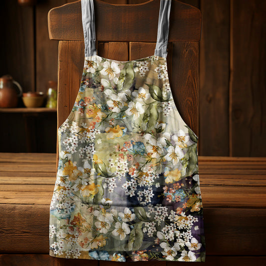 Water Painted Mixed Floral Bunch Medium Length Apron by Mark van Vuuren
