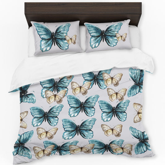 Water Painted Pastel Blue Yellow Butterflies Duvet Cover Set by Mark van Vuuren